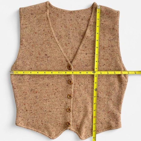 Vintage Sweater & Vest Set Tan Tone Brown Orange Green Checkered Wool Knit 2pc. - Picture 6 of 8